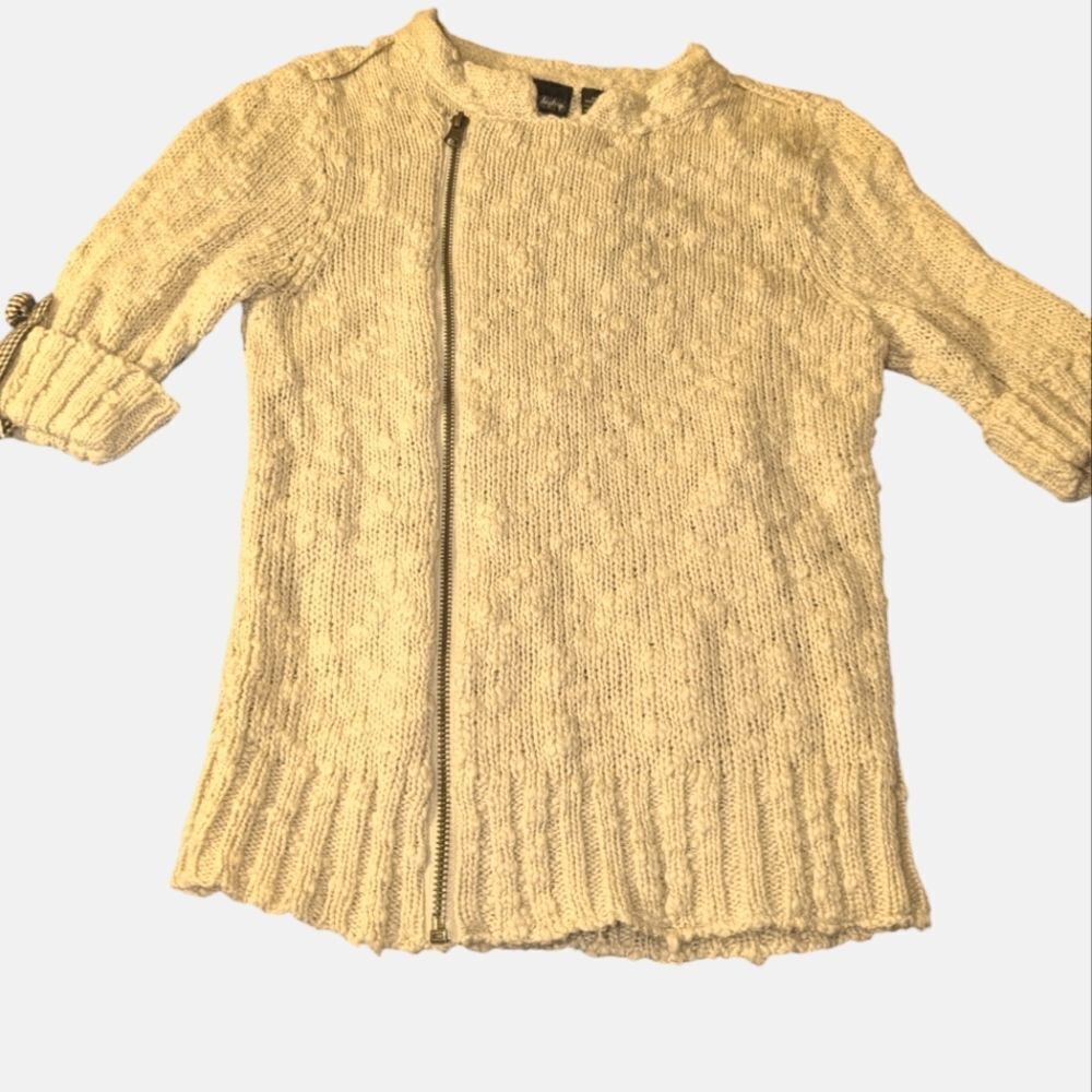 Daytrip cream short sleeve cream and checkered knit‎ cardigan sweater boho
